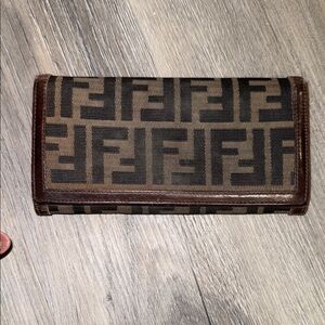 Fendi Black and Brown FF Monogram Wallet